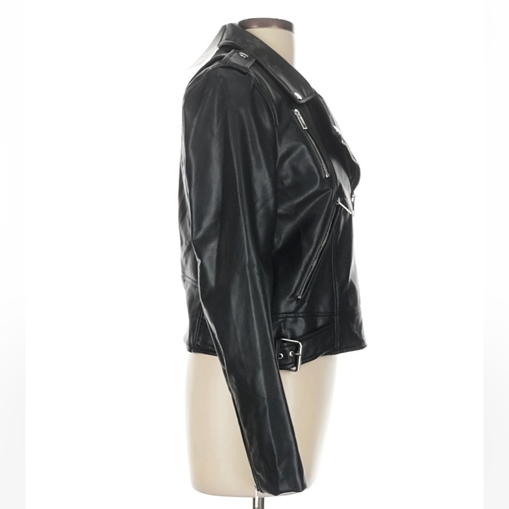 Zara Black Faux Leather Moto Jacket Biker Zip Jacket Women’s Large NWT - Picture 4 of 7